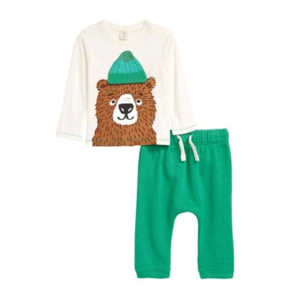 Tucker + Tate Appliqué Graphic Tee Trouser Set Ivory Egret Backyard Friends 18M - Picture 1 of 8